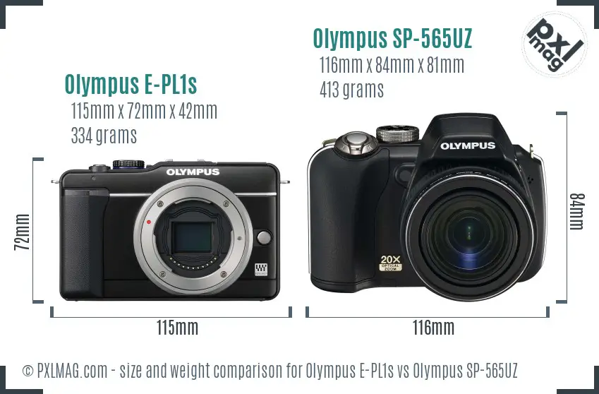 Olympus E-PL1s vs Olympus SP-565UZ size comparison