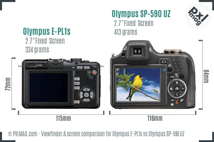 Olympus E-PL1s vs Olympus SP-590 UZ Screen and Viewfinder comparison