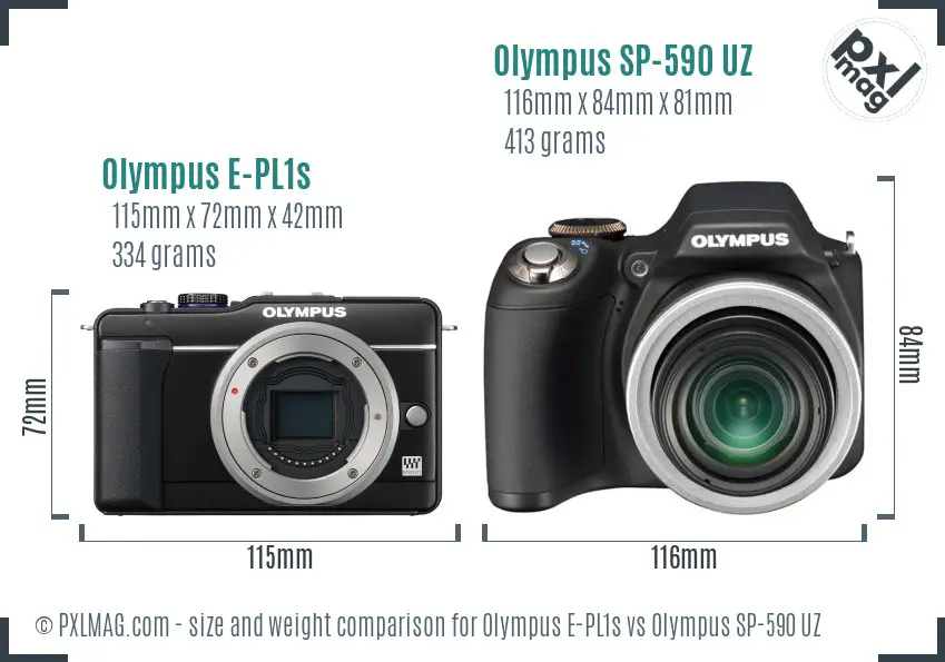 Olympus E-PL1s vs Olympus SP-590 UZ size comparison