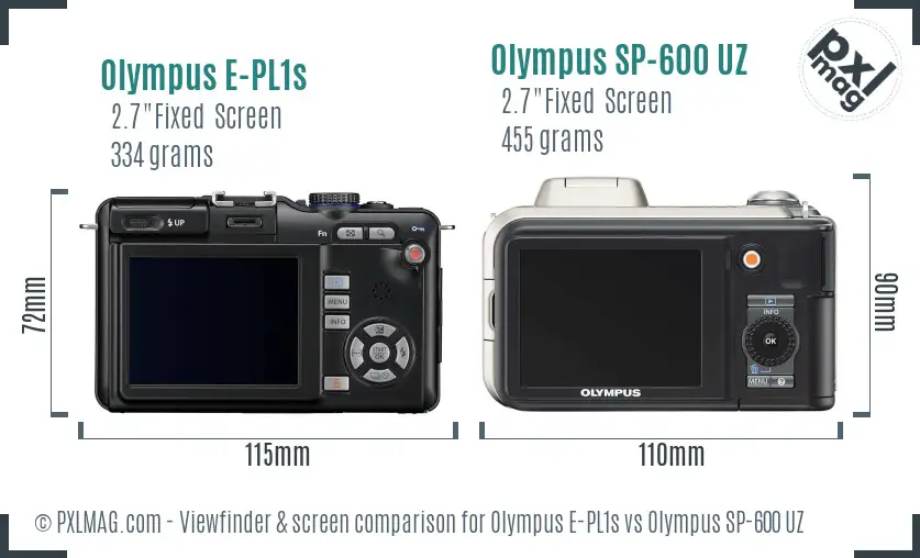 Olympus E-PL1s vs Olympus SP-600 UZ Screen and Viewfinder comparison