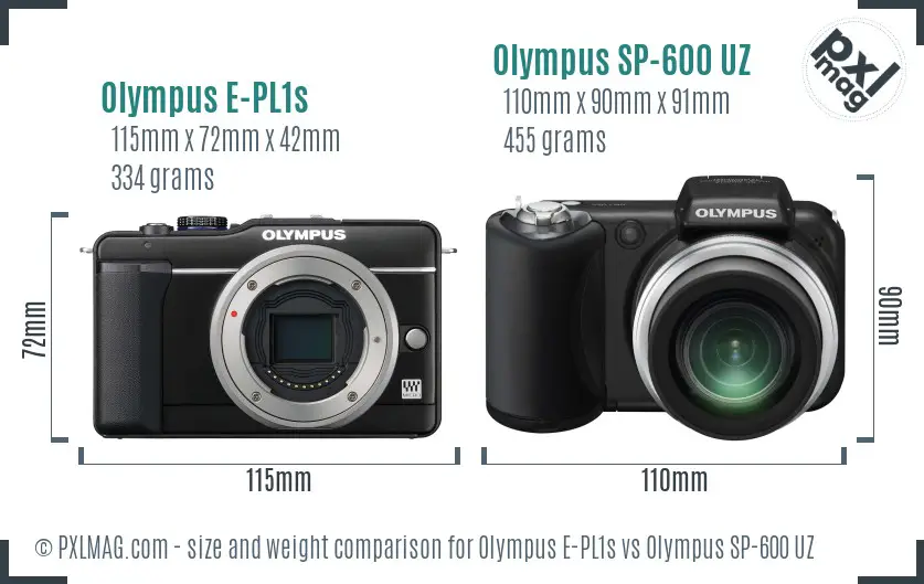 Olympus E-PL1s vs Olympus SP-600 UZ size comparison