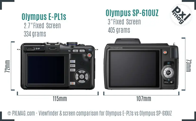 Olympus E-PL1s vs Olympus SP-610UZ Screen and Viewfinder comparison