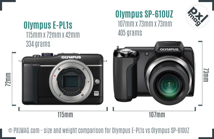 Olympus E-PL1s vs Olympus SP-610UZ size comparison