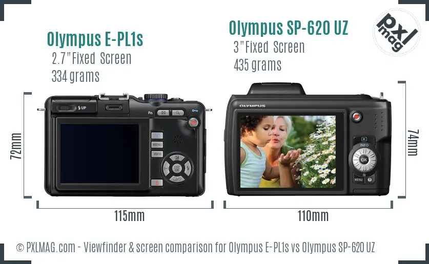 Olympus E-PL1s vs Olympus SP-620 UZ Screen and Viewfinder comparison