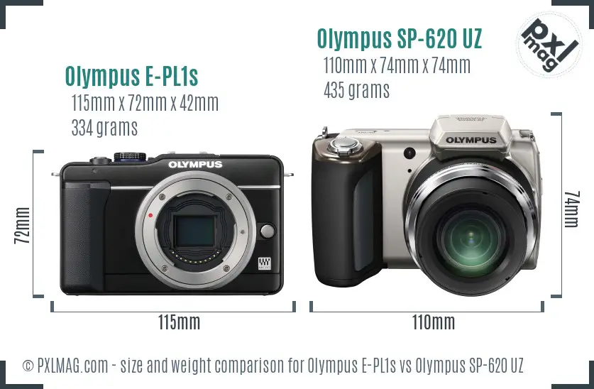 Olympus E-PL1s vs Olympus SP-620 UZ size comparison