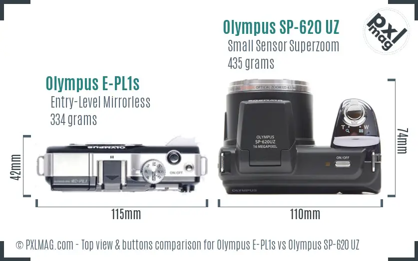 Olympus E-PL1s vs Olympus SP-620 UZ top view buttons comparison
