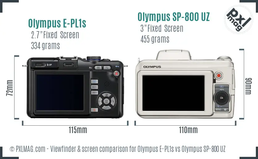Olympus E-PL1s vs Olympus SP-800 UZ Screen and Viewfinder comparison