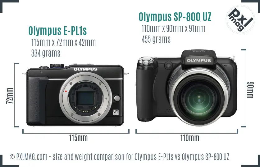 Olympus E-PL1s vs Olympus SP-800 UZ size comparison