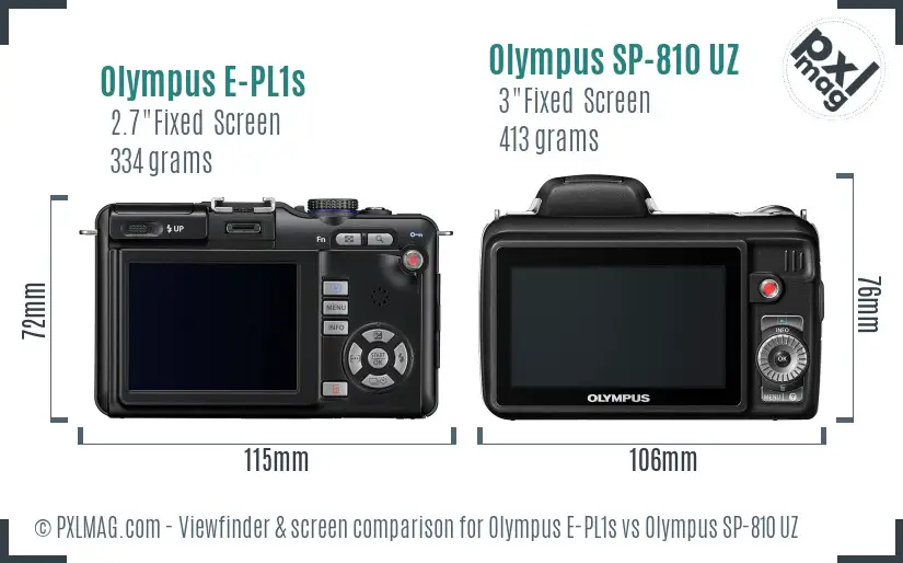 Olympus E-PL1s vs Olympus SP-810 UZ Screen and Viewfinder comparison