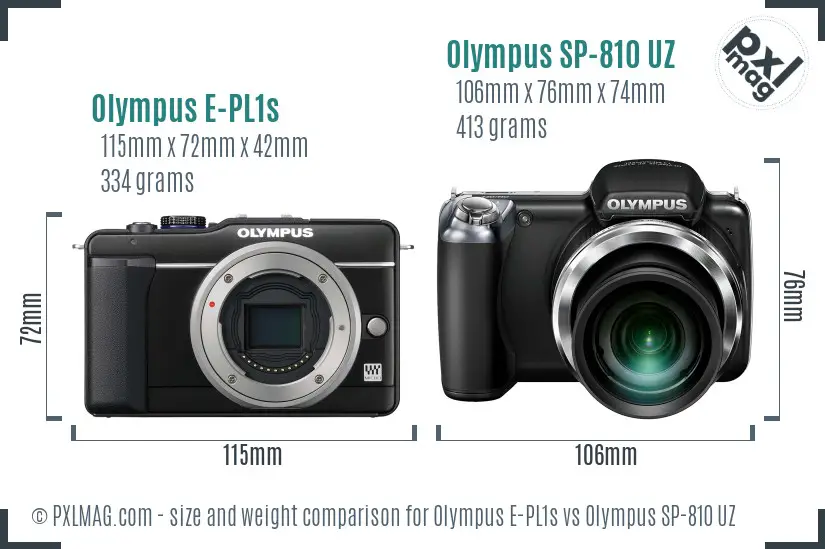 Olympus E-PL1s vs Olympus SP-810 UZ size comparison