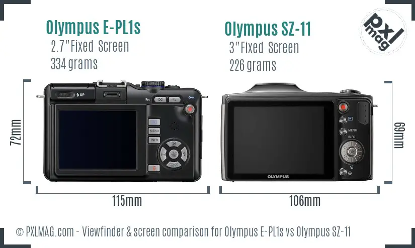 Olympus E-PL1s vs Olympus SZ-11 Screen and Viewfinder comparison