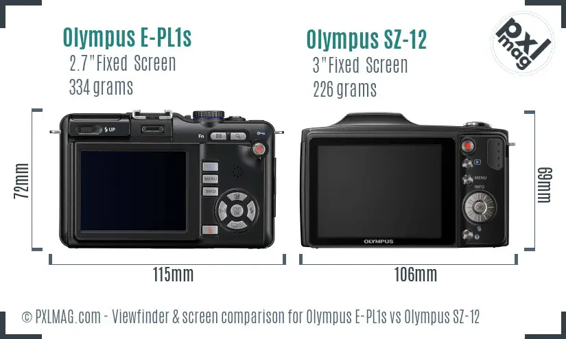 Olympus E-PL1s vs Olympus SZ-12 Screen and Viewfinder comparison