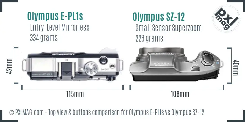 Olympus E-PL1s vs Olympus SZ-12 top view buttons comparison