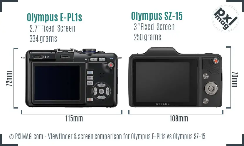 Olympus E-PL1s vs Olympus SZ-15 Screen and Viewfinder comparison