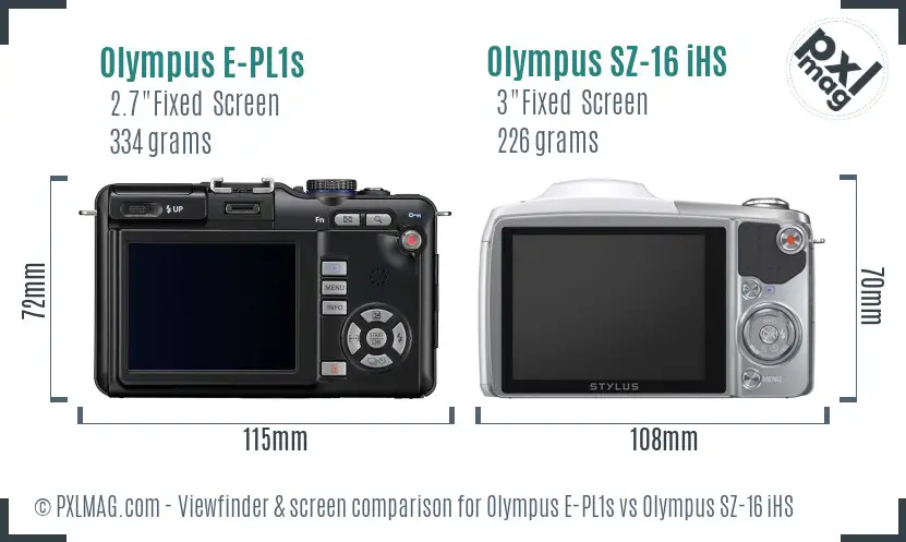 Olympus E-PL1s vs Olympus SZ-16 iHS Screen and Viewfinder comparison