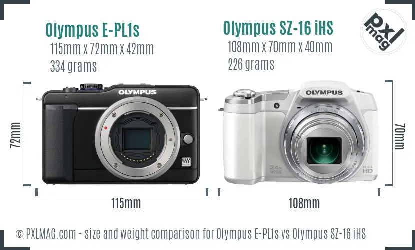 Olympus E-PL1s vs Olympus SZ-16 iHS size comparison
