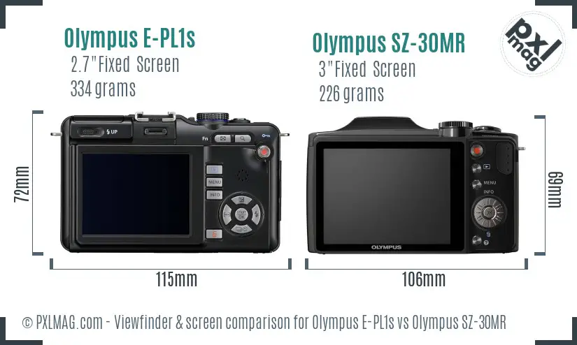 Olympus E-PL1s vs Olympus SZ-30MR Screen and Viewfinder comparison