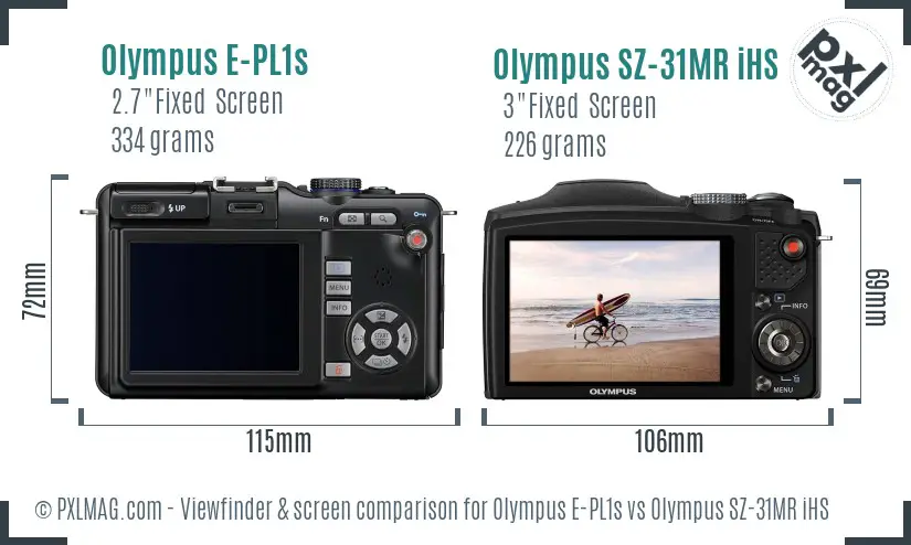 Olympus E-PL1s vs Olympus SZ-31MR iHS Screen and Viewfinder comparison