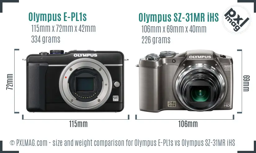 Olympus E-PL1s vs Olympus SZ-31MR iHS size comparison