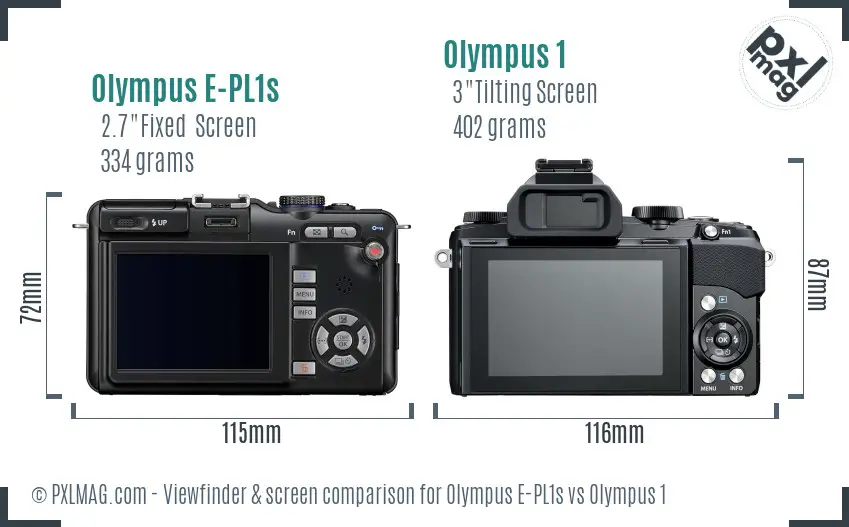 Olympus E-PL1s vs Olympus 1 Screen and Viewfinder comparison