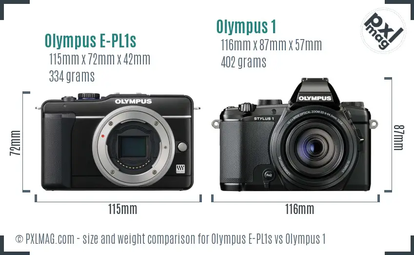 Olympus E-PL1s vs Olympus 1 size comparison