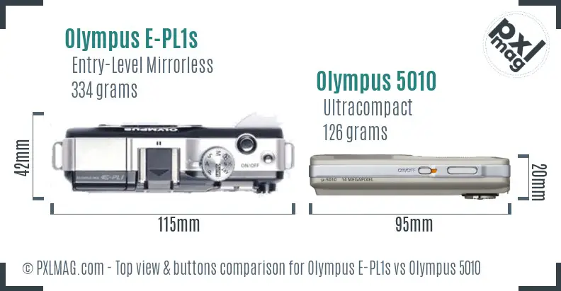 Olympus E-PL1s vs Olympus 5010 top view buttons comparison