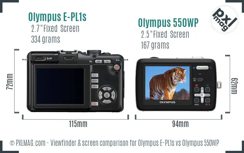 Olympus E-PL1s vs Olympus 550WP Screen and Viewfinder comparison