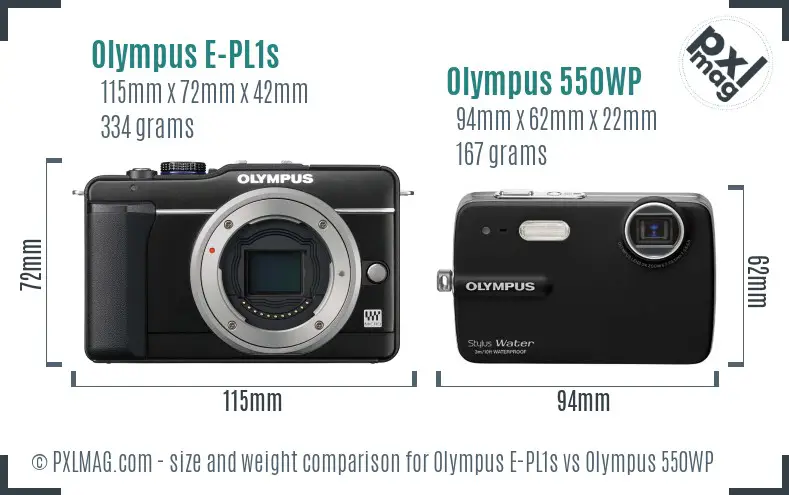 Olympus E-PL1s vs Olympus 550WP size comparison