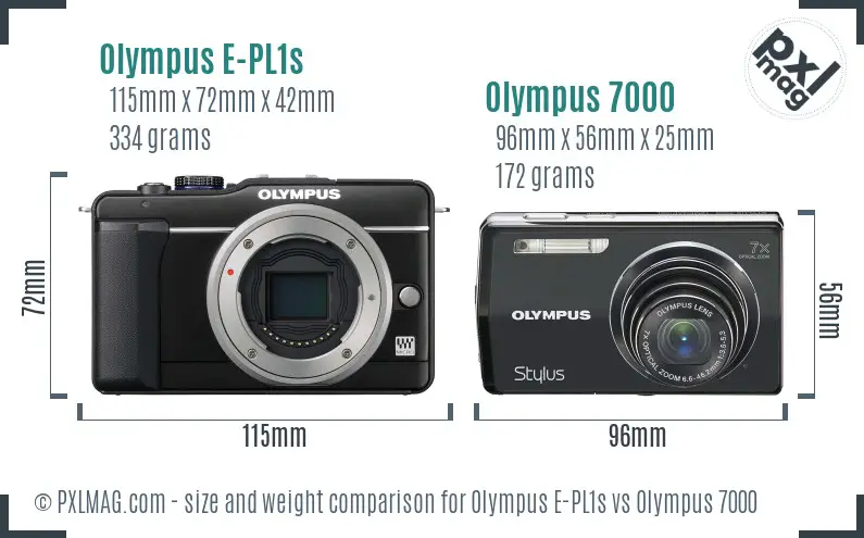 Olympus E-PL1s vs Olympus 7000 size comparison