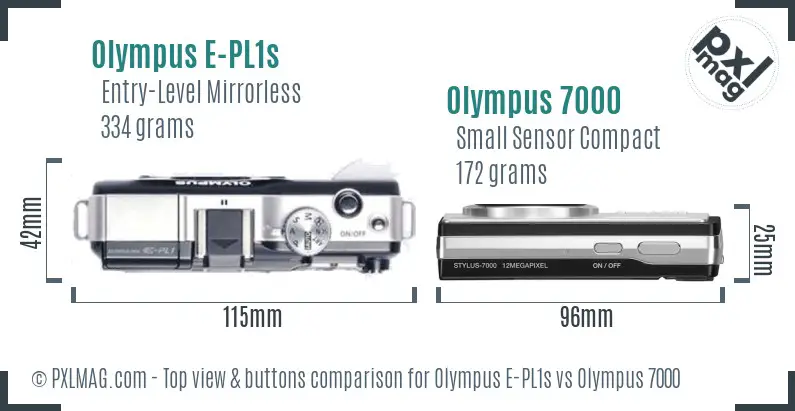 Olympus E-PL1s vs Olympus 7000 top view buttons comparison