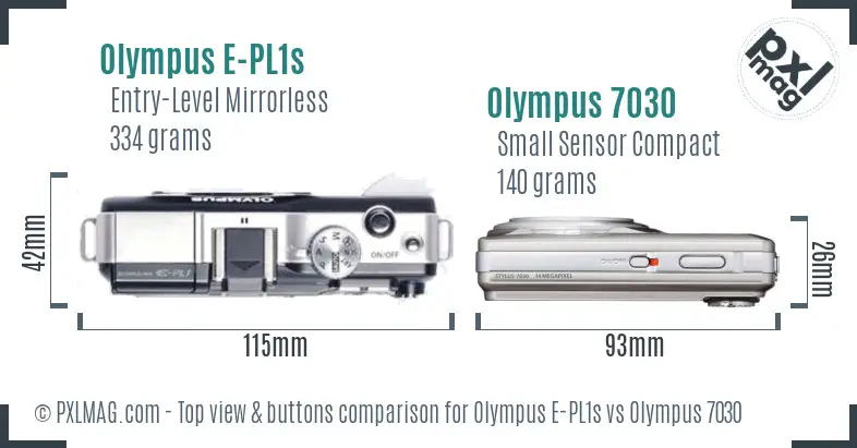 Olympus E-PL1s vs Olympus 7030 top view buttons comparison
