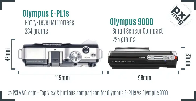 Olympus E-PL1s vs Olympus 9000 top view buttons comparison