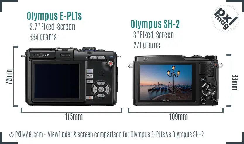 Olympus E-PL1s vs Olympus SH-2 Screen and Viewfinder comparison
