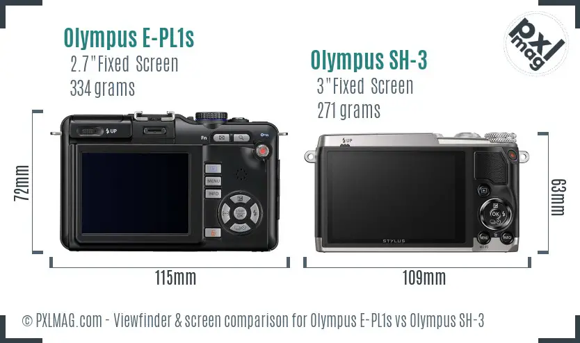 Olympus E-PL1s vs Olympus SH-3 Screen and Viewfinder comparison