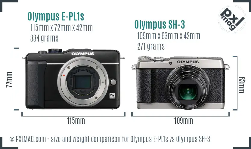 Olympus E-PL1s vs Olympus SH-3 size comparison