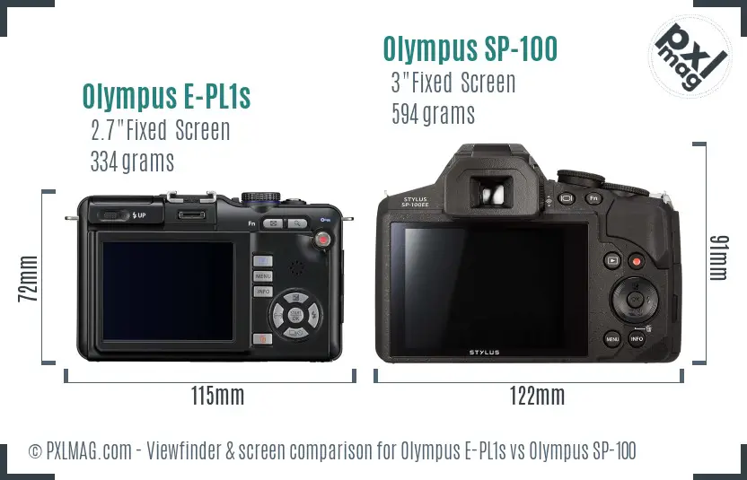 Olympus E-PL1s vs Olympus SP-100 Screen and Viewfinder comparison