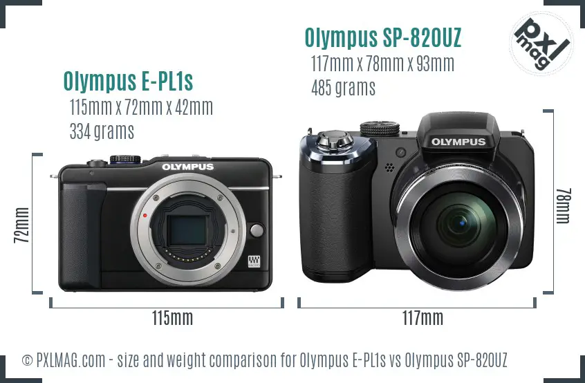 Olympus E-PL1s vs Olympus SP-820UZ size comparison