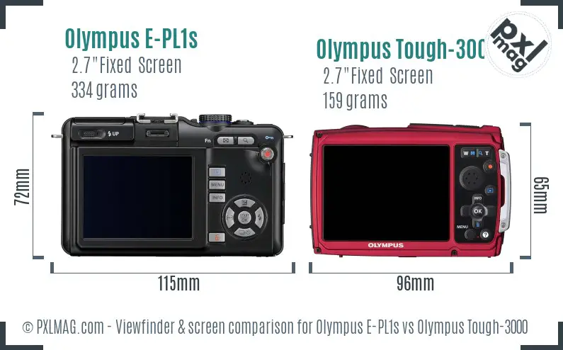 Olympus E-PL1s vs Olympus Tough-3000 Screen and Viewfinder comparison