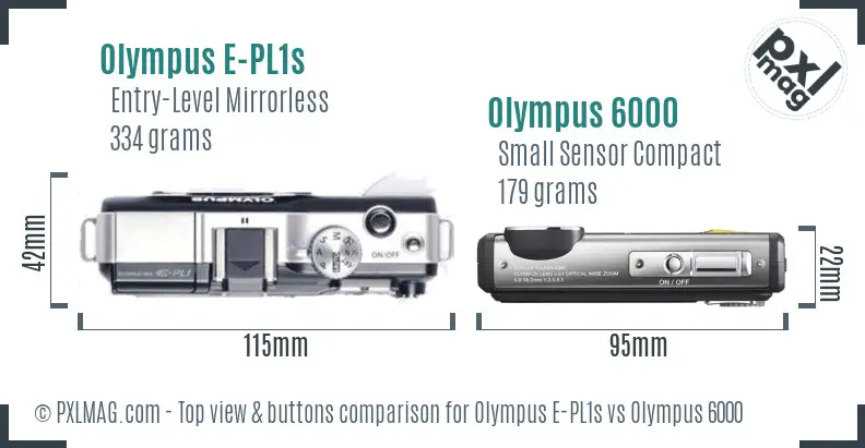 Olympus E-PL1s vs Olympus 6000 top view buttons comparison