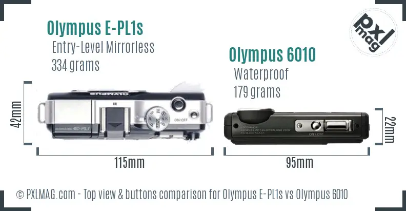 Olympus E-PL1s vs Olympus 6010 top view buttons comparison