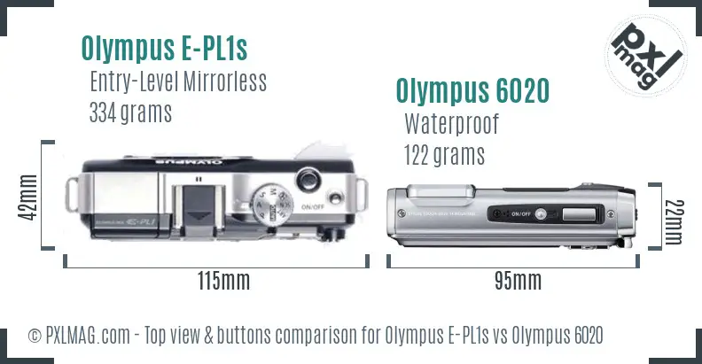 Olympus E-PL1s vs Olympus 6020 top view buttons comparison