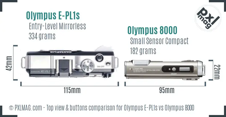 Olympus E-PL1s vs Olympus 8000 top view buttons comparison