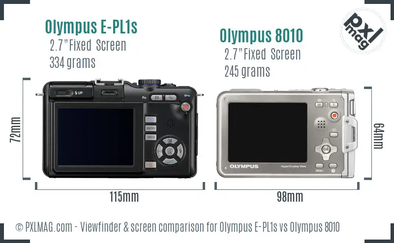 Olympus E-PL1s vs Olympus 8010 Screen and Viewfinder comparison