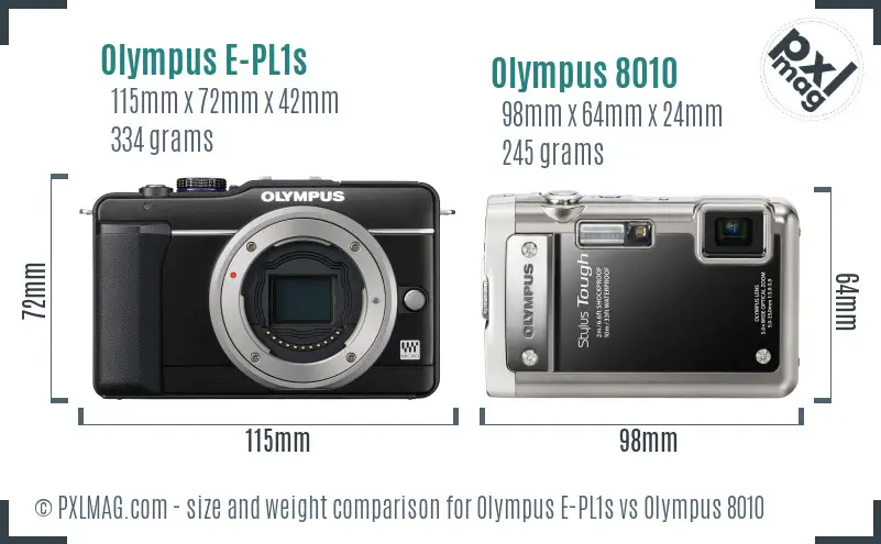 Olympus E-PL1s vs Olympus 8010 size comparison