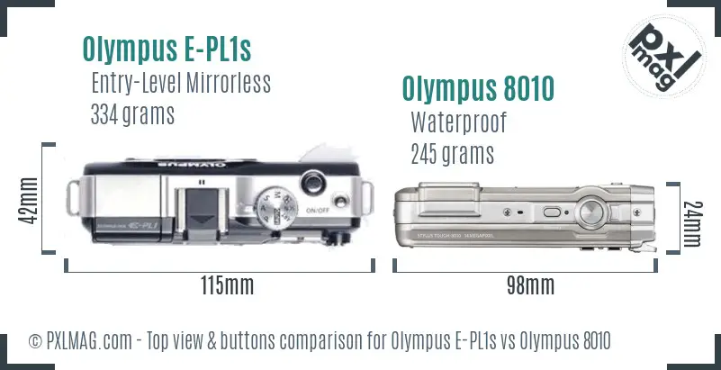 Olympus E-PL1s vs Olympus 8010 top view buttons comparison