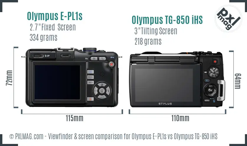 Olympus E-PL1s vs Olympus TG-850 iHS Screen and Viewfinder comparison