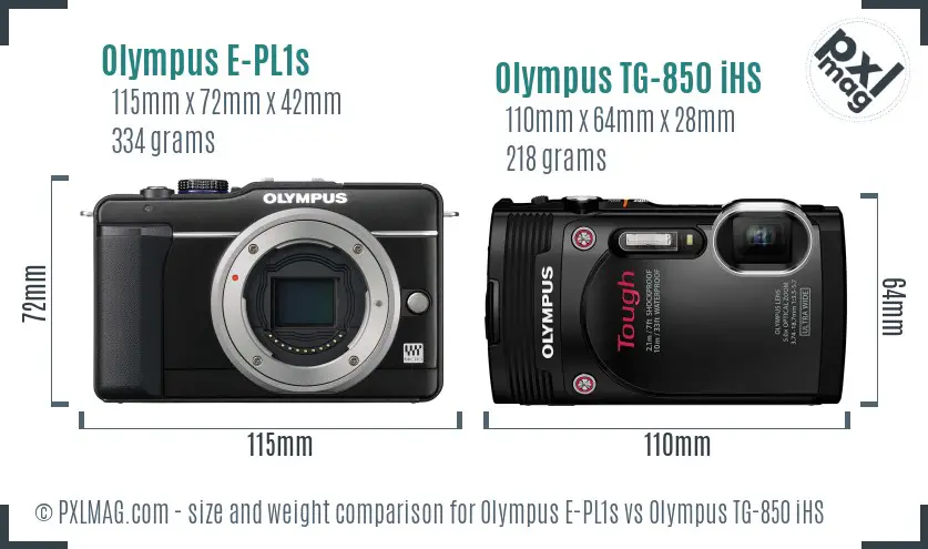 Olympus E-PL1s vs Olympus TG-850 iHS size comparison