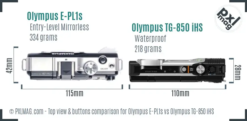 Olympus E-PL1s vs Olympus TG-850 iHS top view buttons comparison