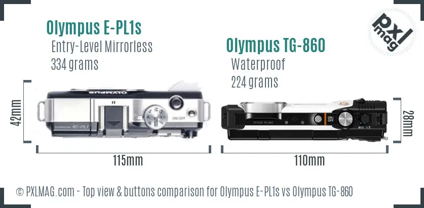 Olympus E-PL1s vs Olympus TG-860 top view buttons comparison