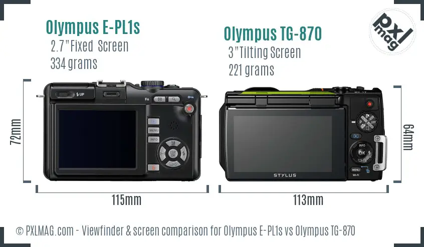 Olympus E-PL1s vs Olympus TG-870 Screen and Viewfinder comparison
